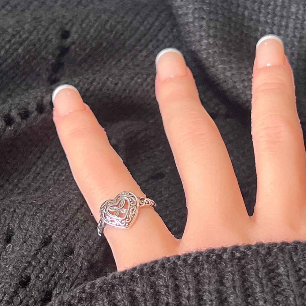 Silver Butterfly Heart Ring